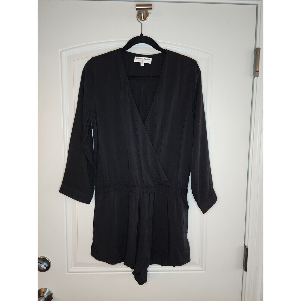 American Apparel Women Medium Black Viscose Long Sleeve Crossfront Romper NWOT